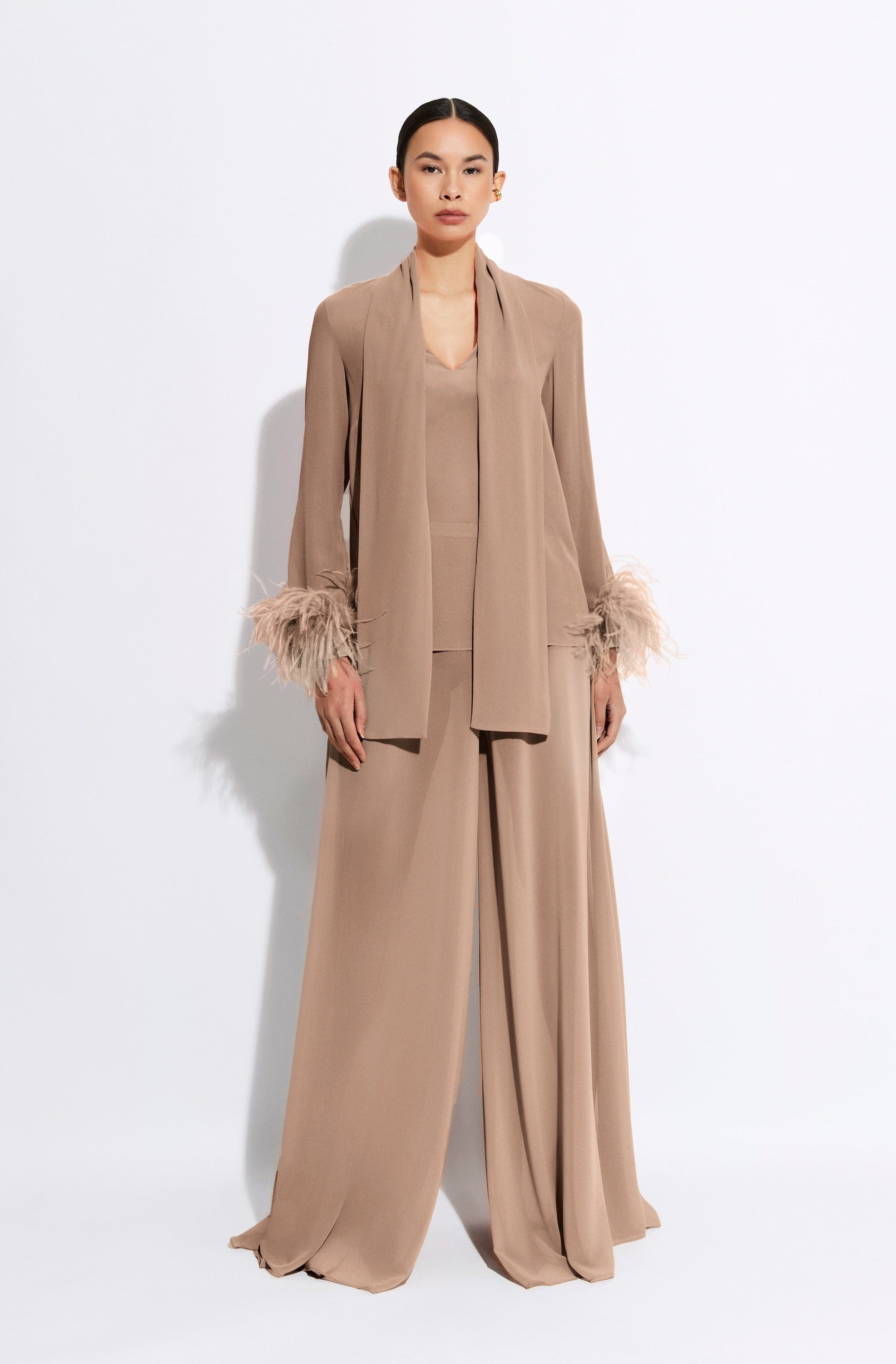 Lightweight Georgette Scarf Top With Feathers - 2