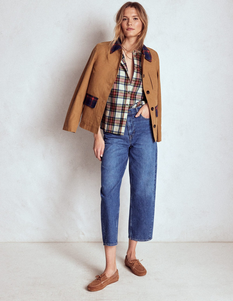 Layla Brushed Cotton Top-Ivory, Blue and Red Check 5