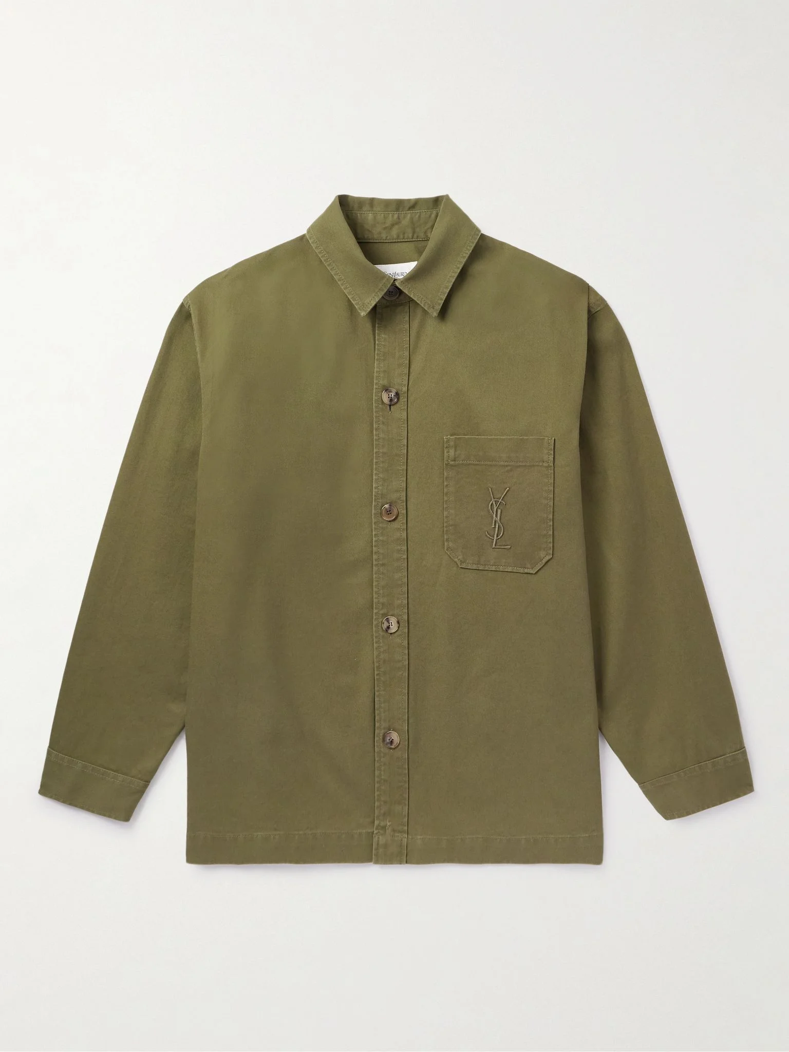 Logo-Embroidered Cotton and Linen-Blend Gabardine Overshirt Green - 1