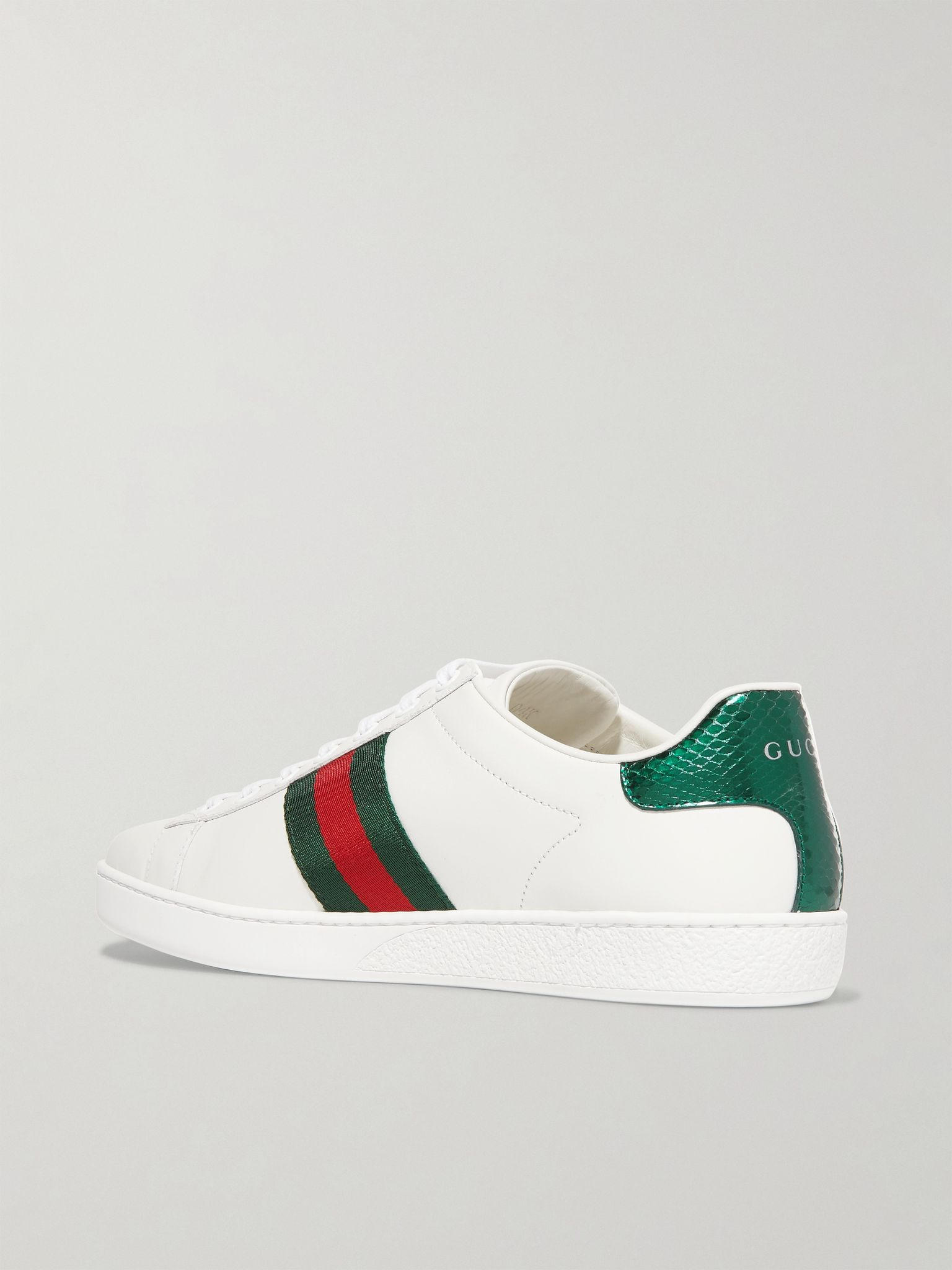 Ace watersnake-trimmed embroidered leather sneakers White - 3