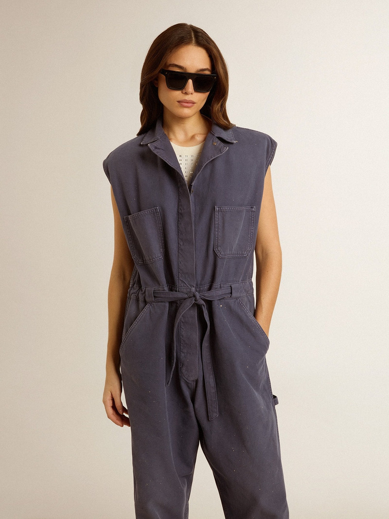 Blue distressed cotton jumpsuit 4
