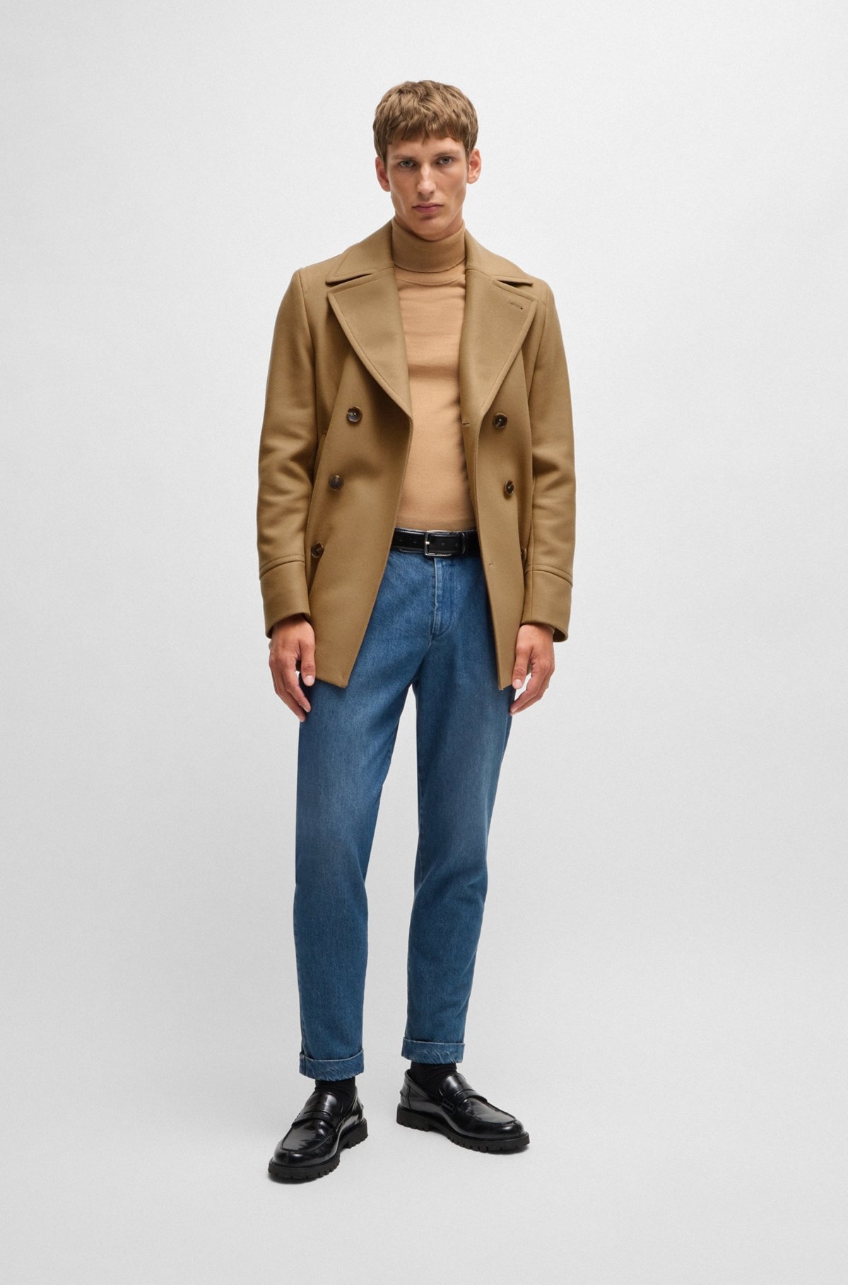 SLIM-FIT DOUBLE-BREASTED SHORT COAT IN WOOL - 4