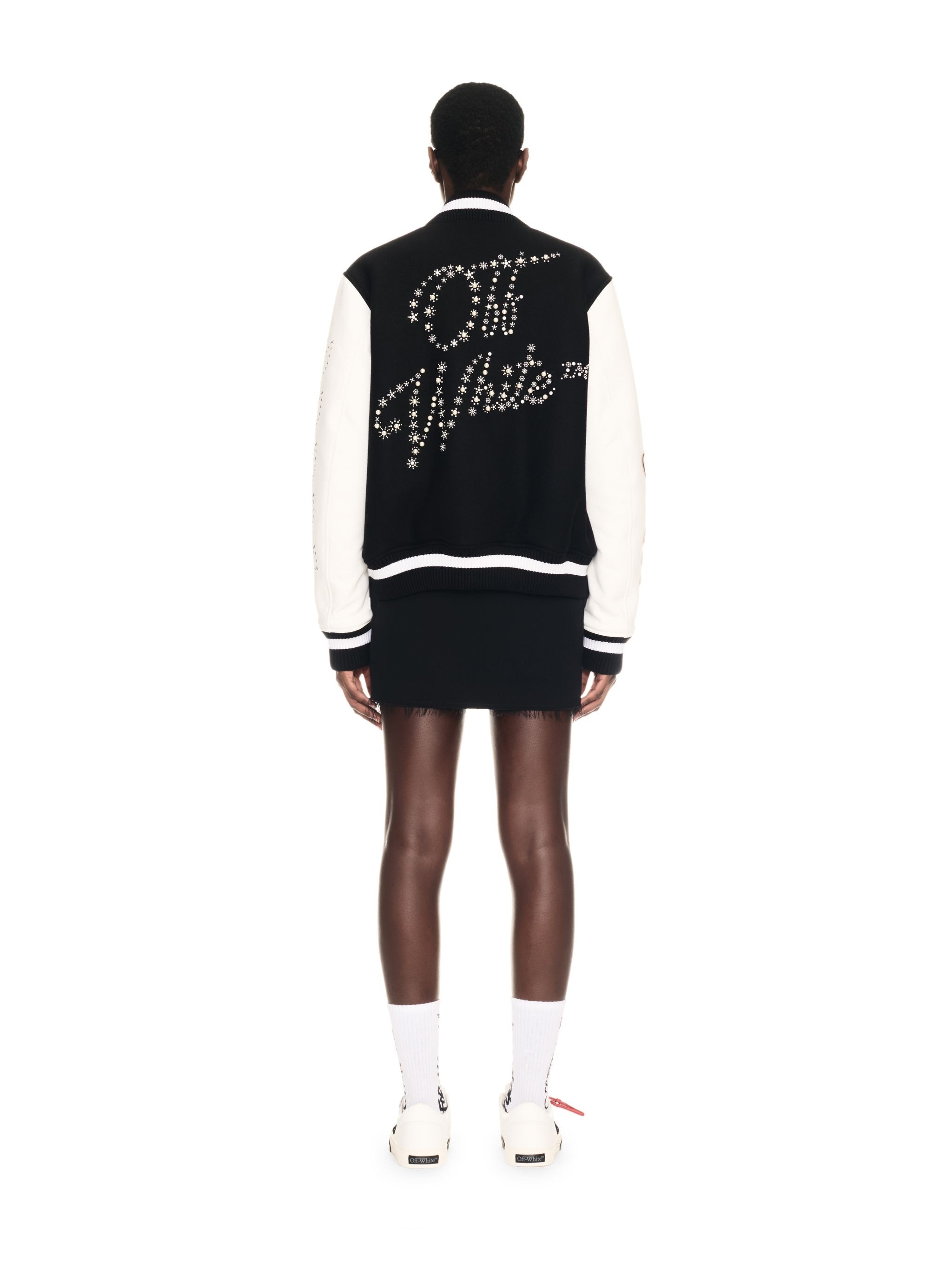 Black/white Wool Embellished Bling Stars Varsity - 4