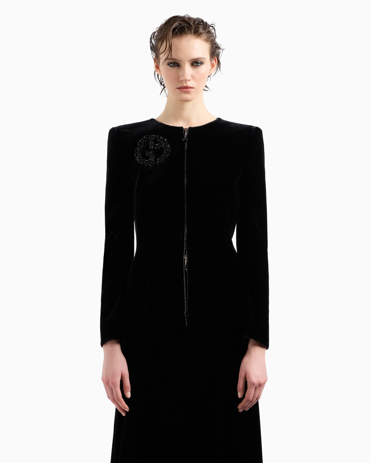 VELVET ZIP-UP JACKET WITH BOW DETAIL AND EMBROIDERY - 4