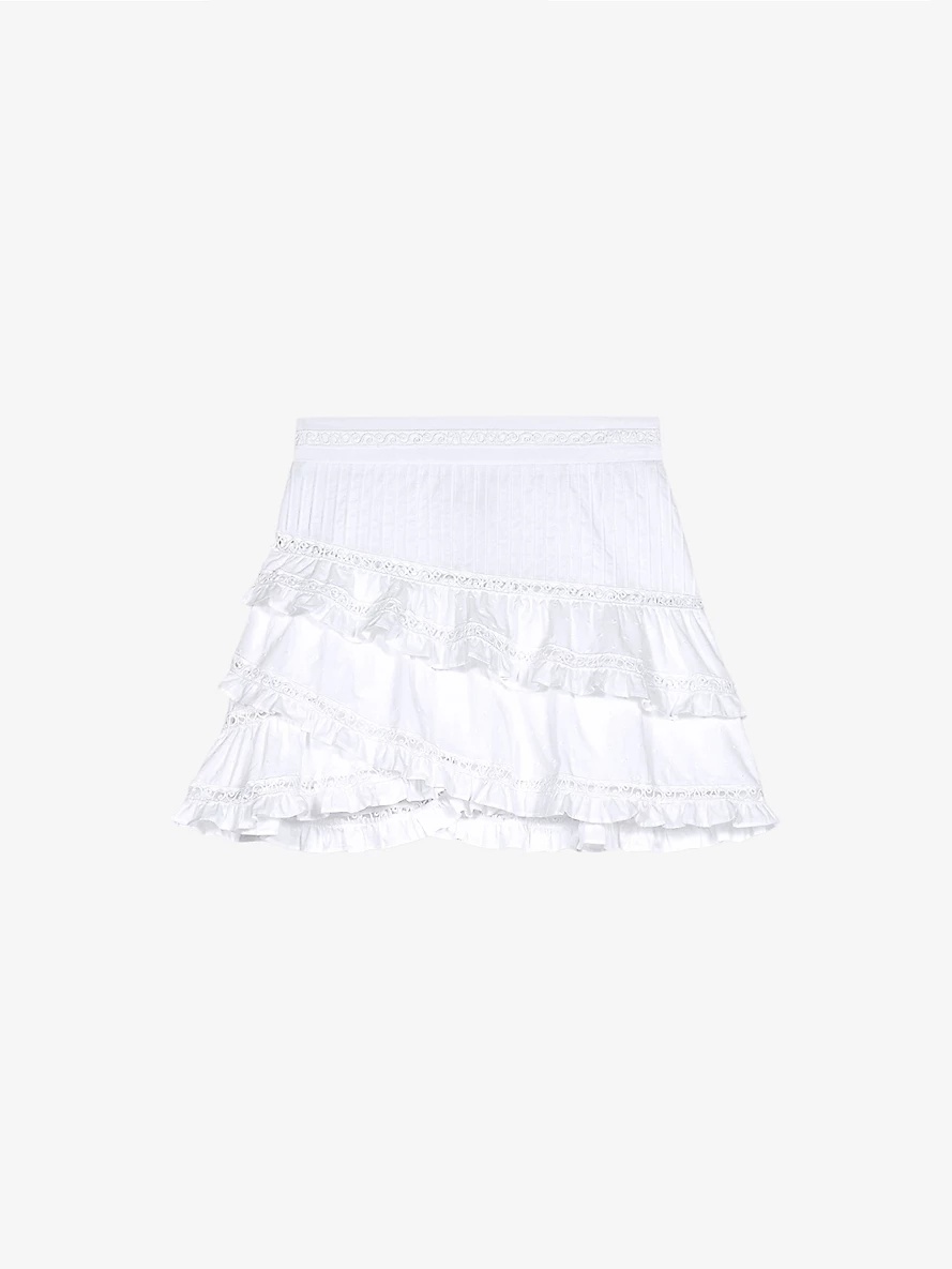 Lace-embroidered ruffle-trim cotton mini skirt - 1