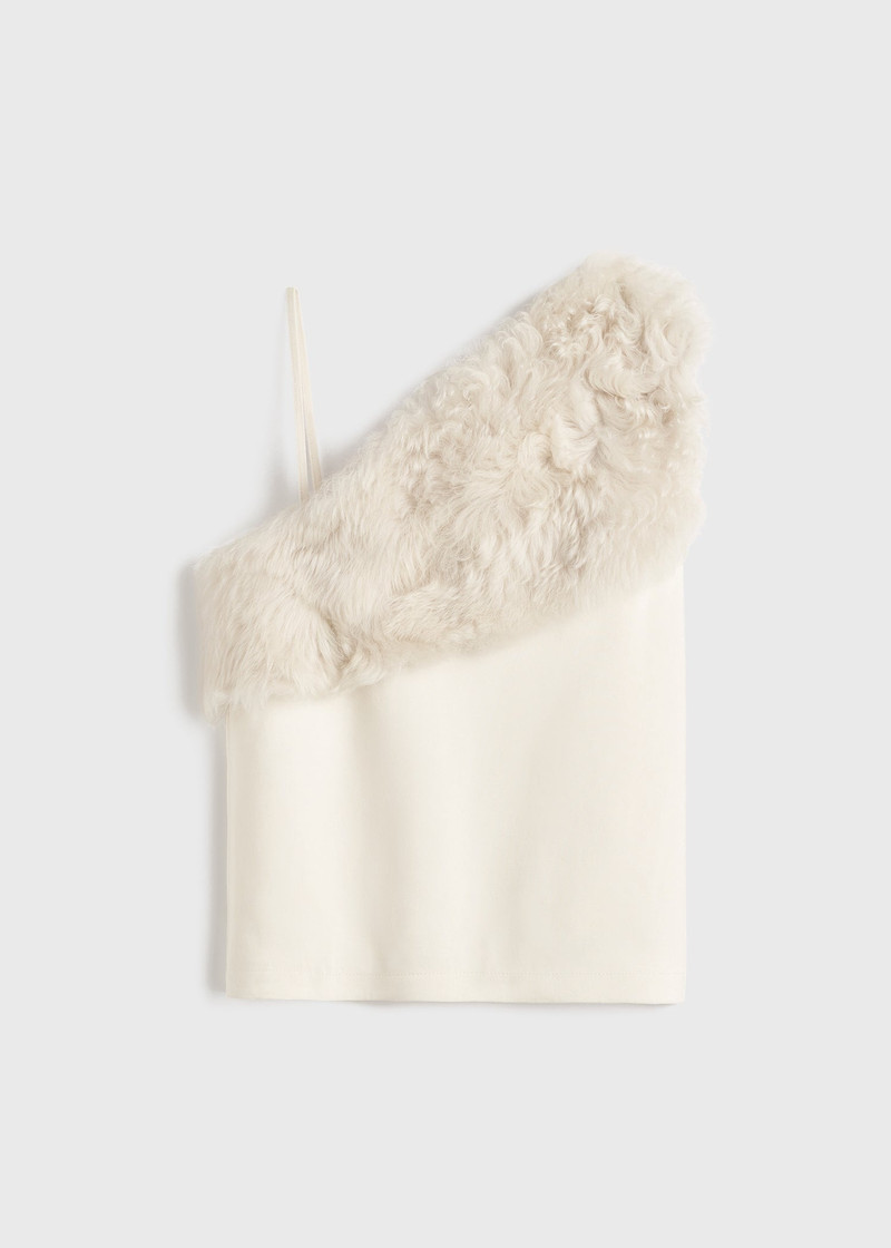 Shearling appliqué top macadamia - 1