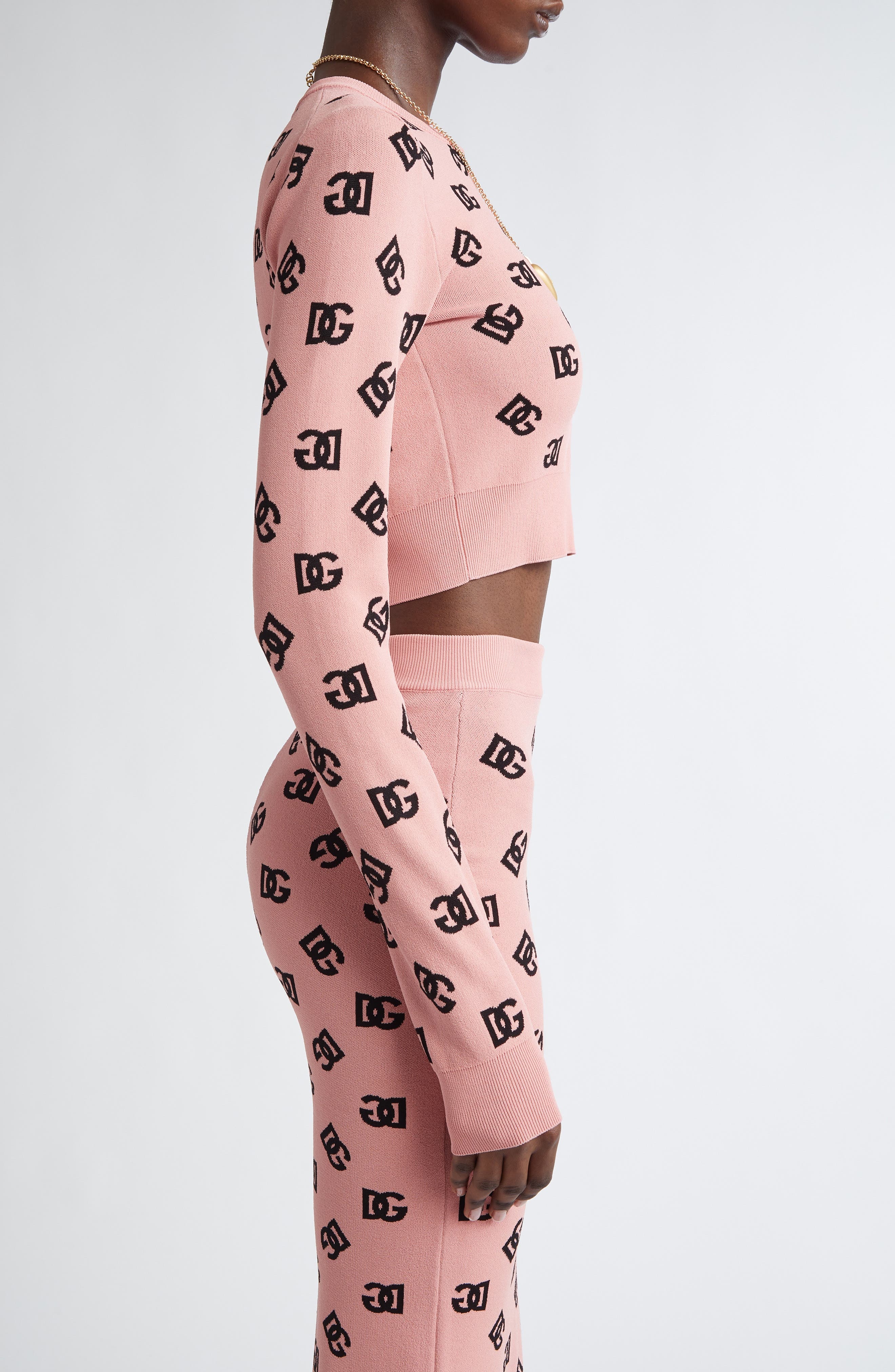 Dolce&Gabbana Logo Jacquard Crop Crewneck Sweater in F0473 Rosa Polvere Scuro at Nordstrom - 4