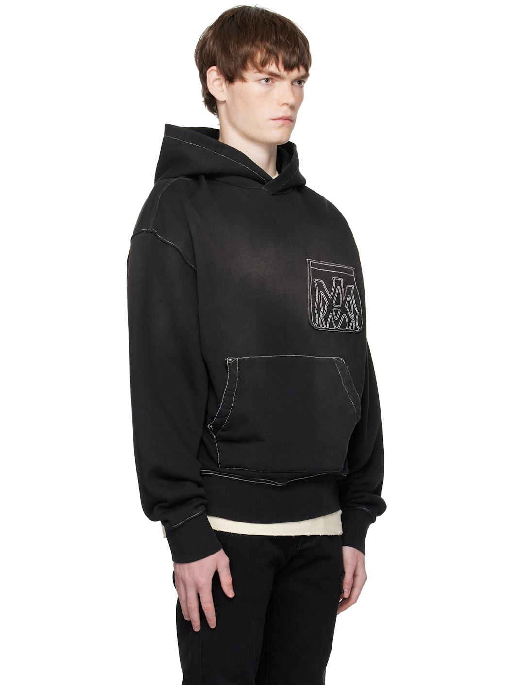 Black MA Outline Oversized Hoodie - 2