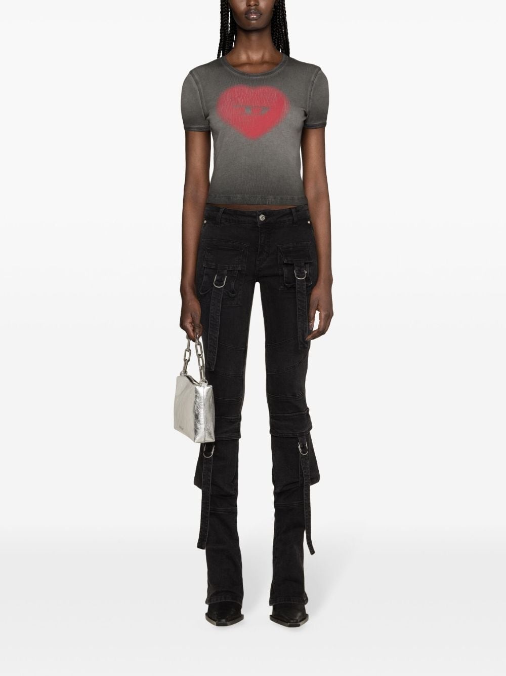 logo heart-print faded T-shirt - 2