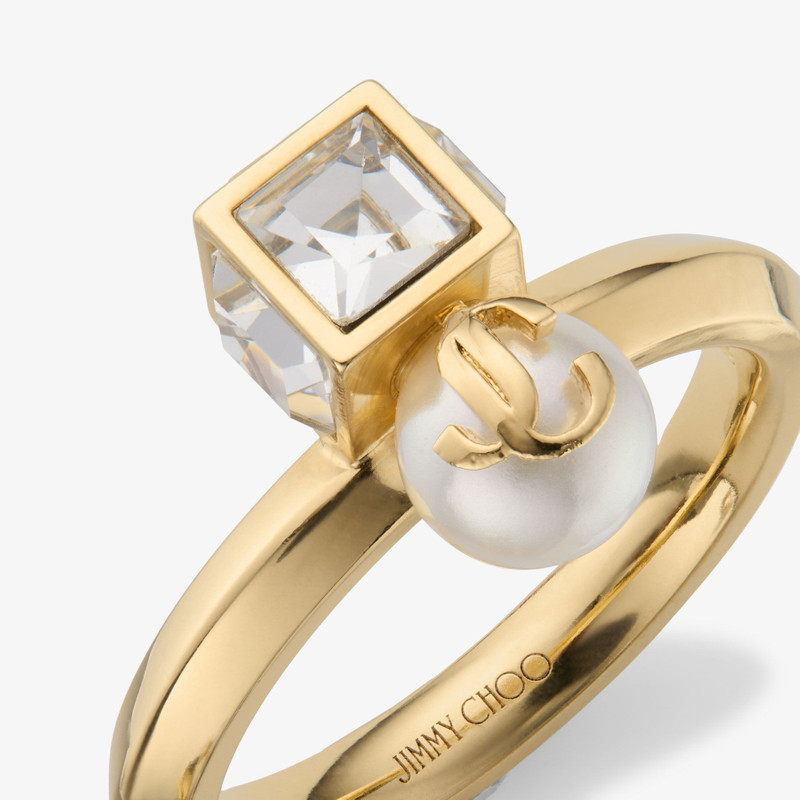 JC Pearl Cube Ring Gold Metal Ring with Pearl and Crystal Cube 3