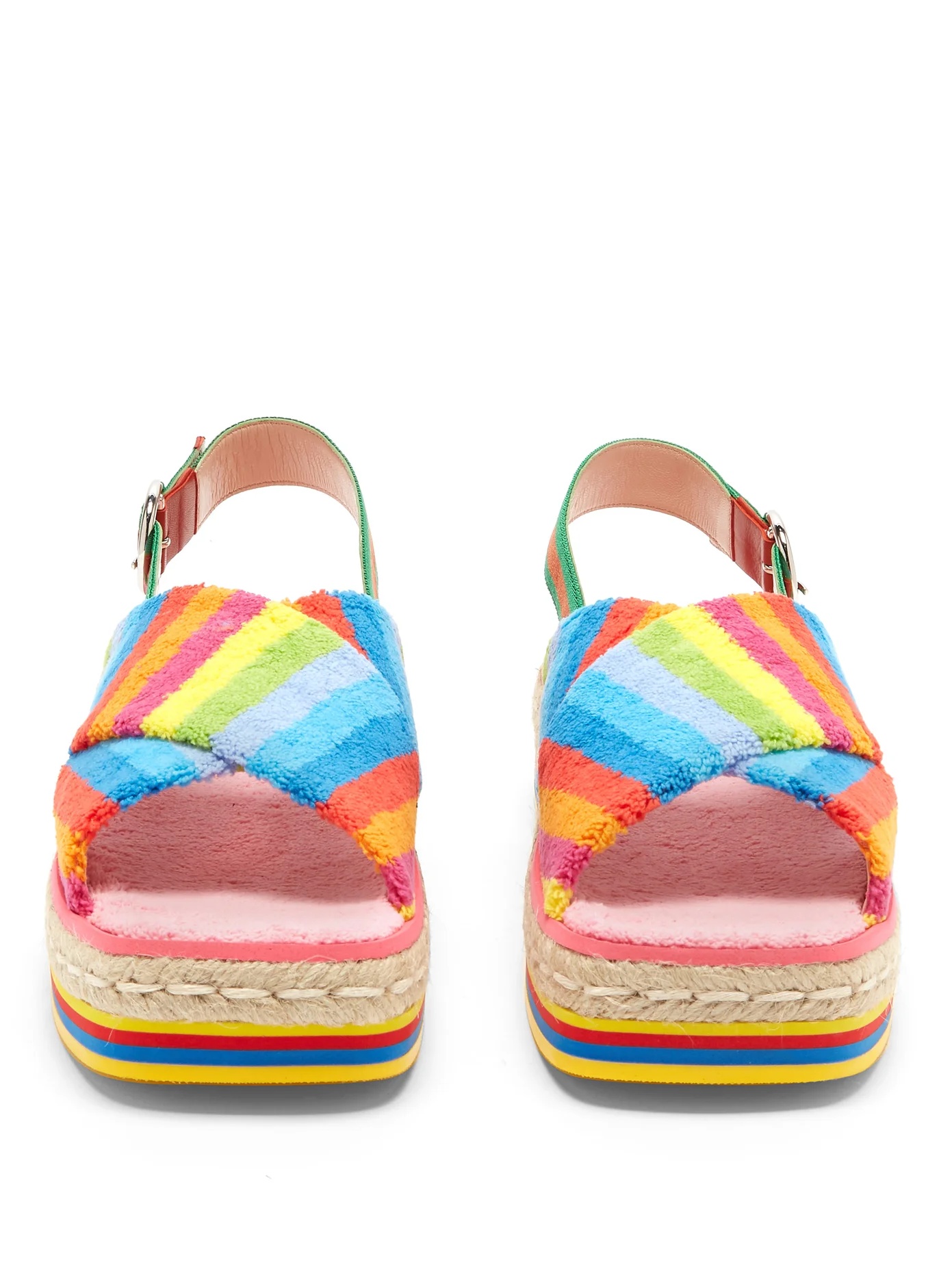 Rainbow-striped terry flatform sandals - 5