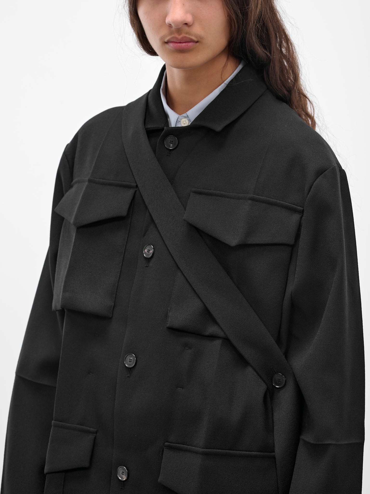 Black Gabardine Safari Origami Jacket - 5
