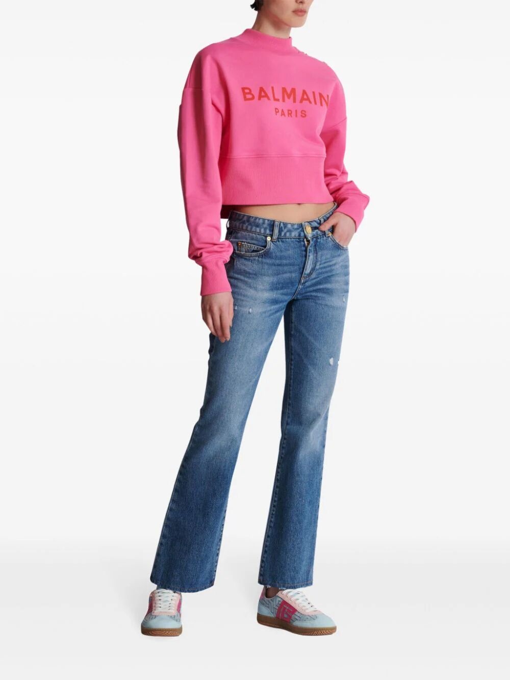 Cropped sweatshirt with balmain paris print - 3