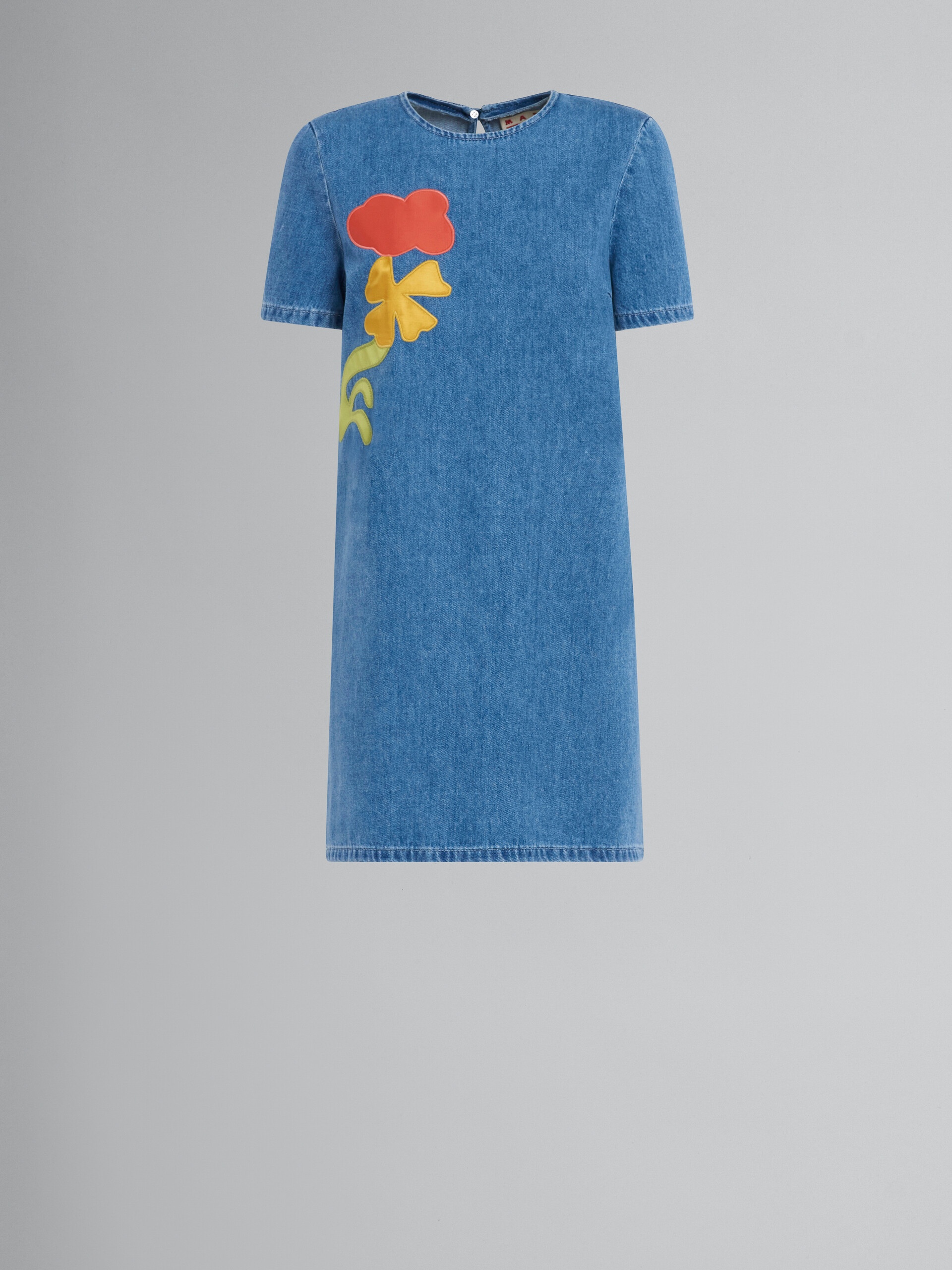 MARNI X NO VACANCY INN - BLUE CHAMBRAY SHORT DRESS WITH EMBROIDERY - 1