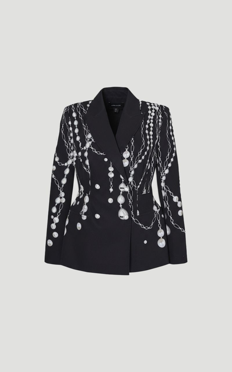 Archive Collection - Plus Size Pearl Chain Print Satin Double Breasted Tailored Blazer 4