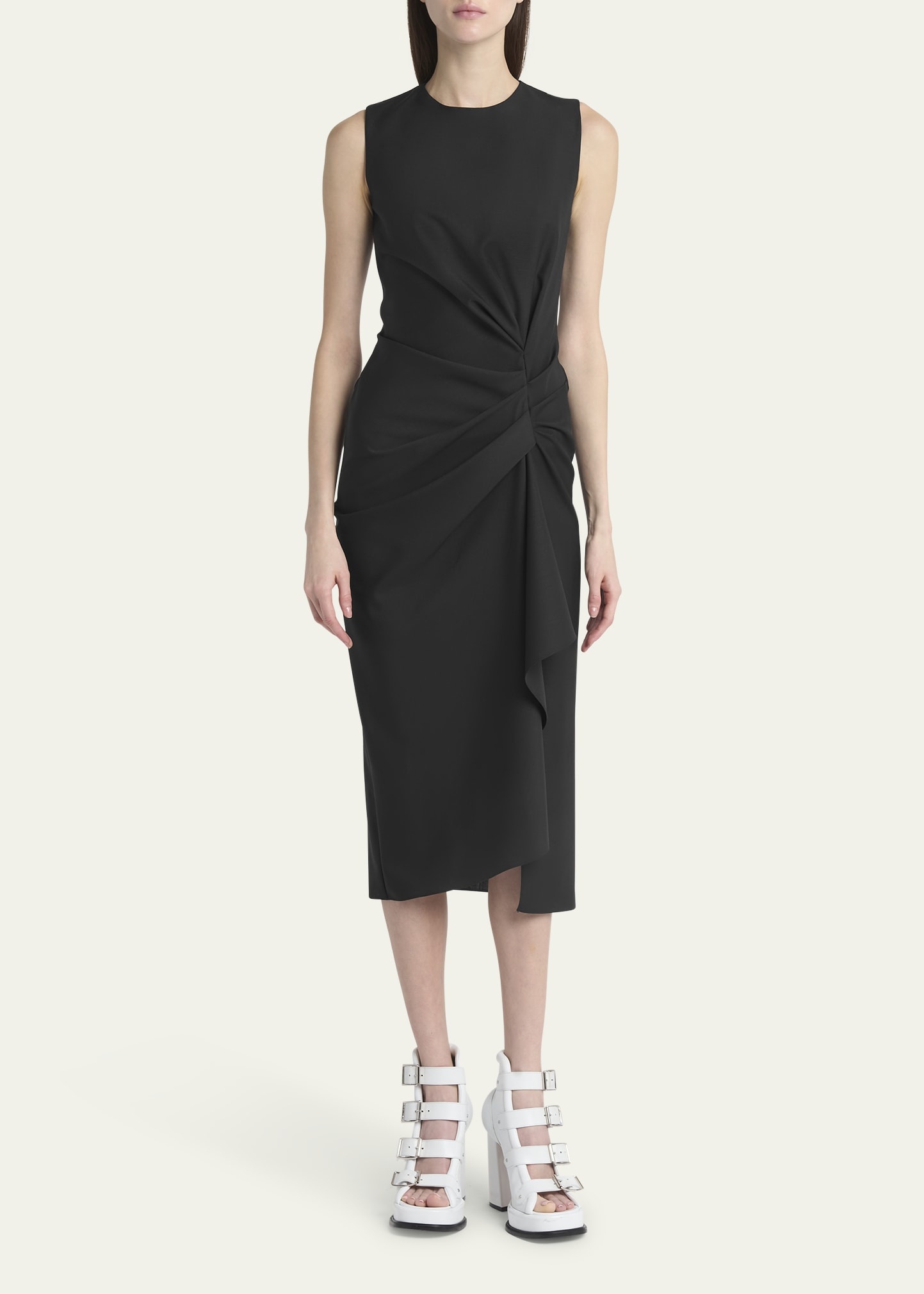 Gathered Side Wool Midi Dress - 2