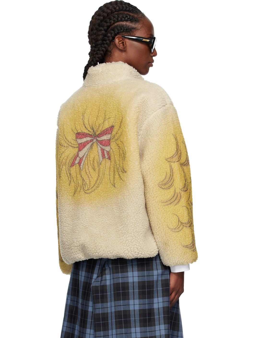 Yellow & Beige Crying Girl Half Zip Up Fleece Sweater - 3