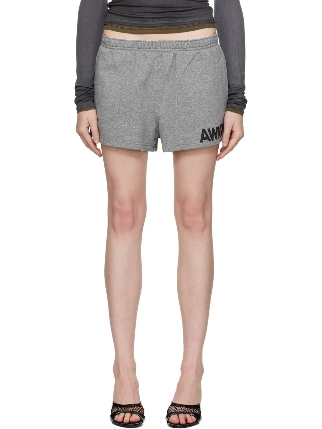 Gray Logo Cotton Running Shorts - 1