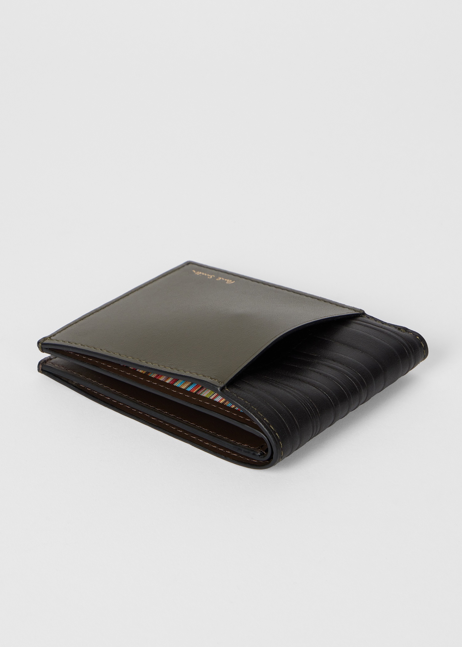 Khaki Leather 'Shadow Stripe' Billfold Wallet - 5