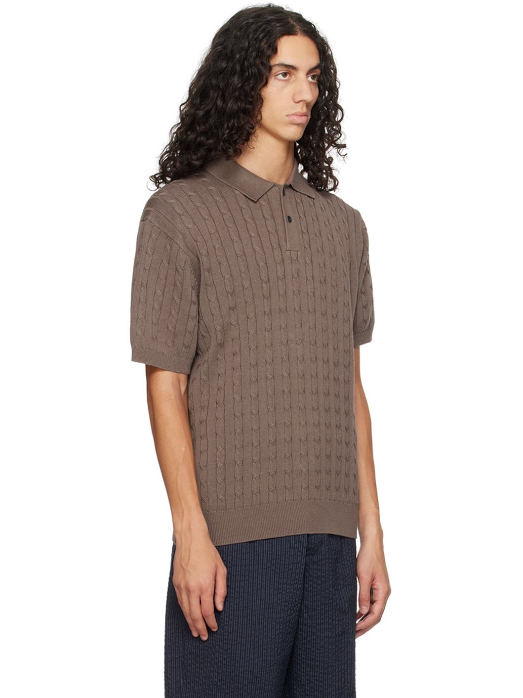 Brown Cable Knit Polo - 3