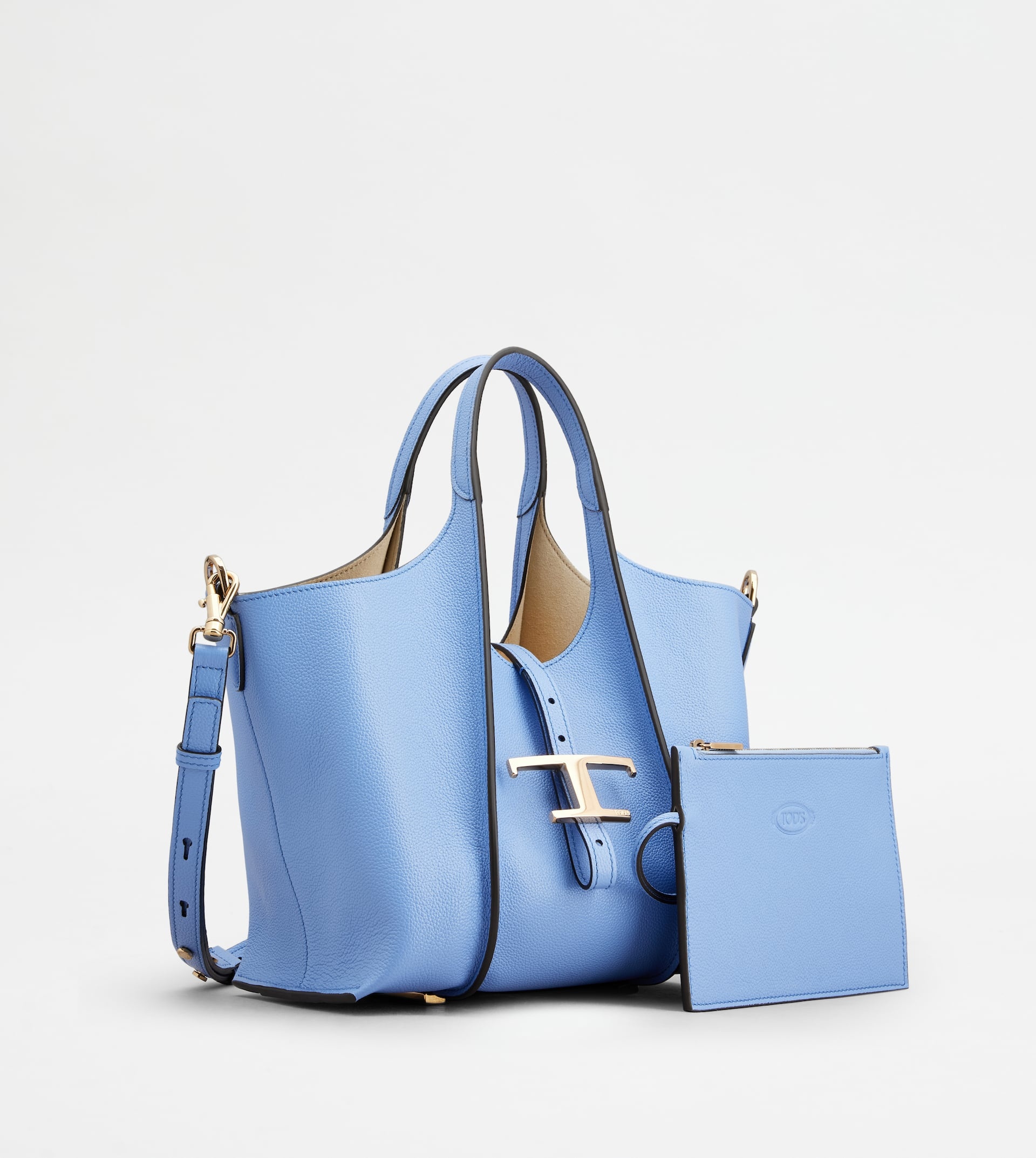 T TIMELESS SHOPPING BAG IN LEATHER MINI - LIGHT BLUE - 2