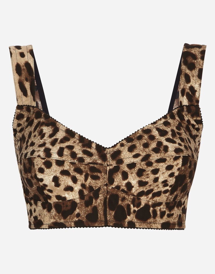 Short bustier top in charmeuse with leopard print - 1