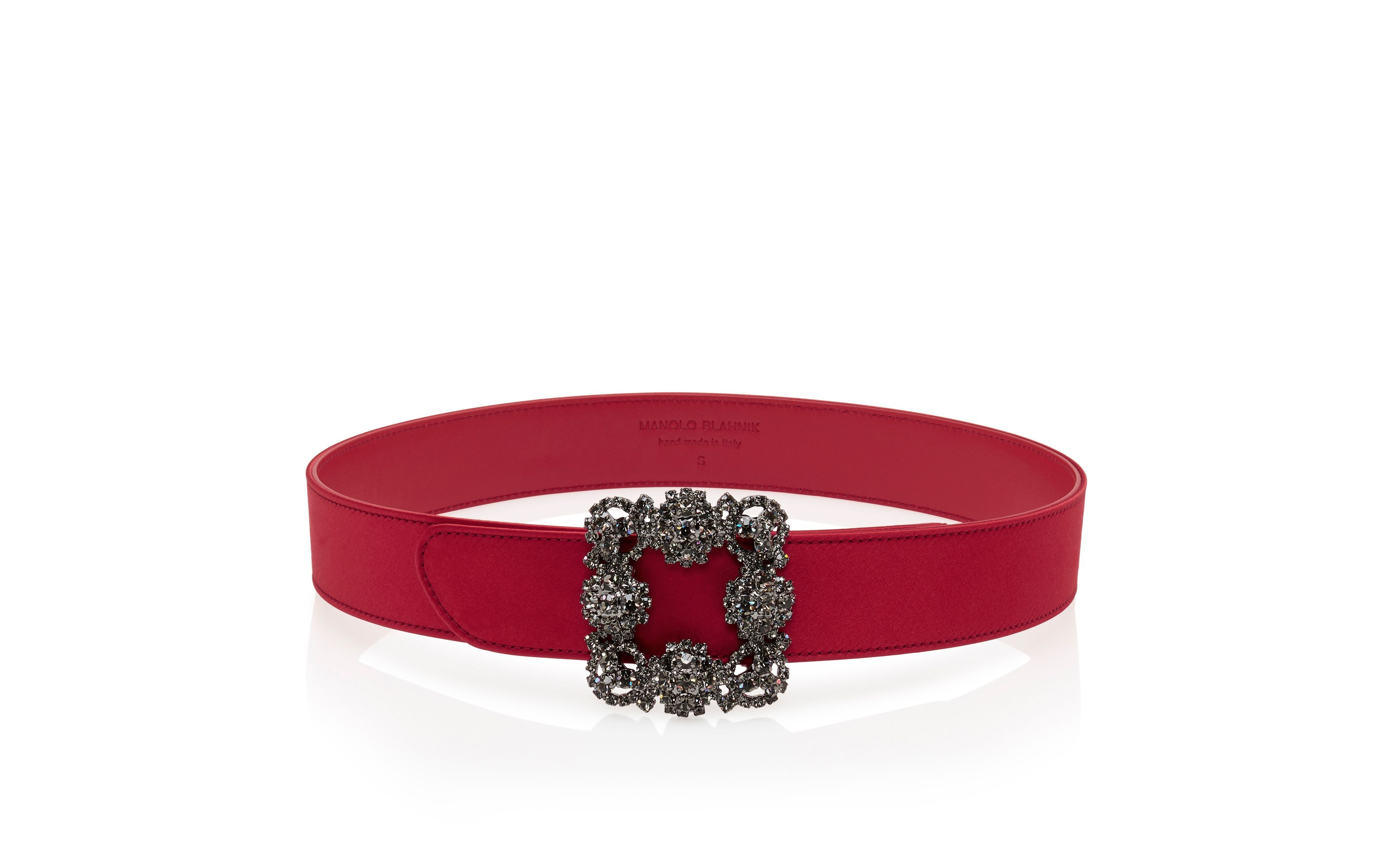 Red Satin Crystal Buckled Belt - 1