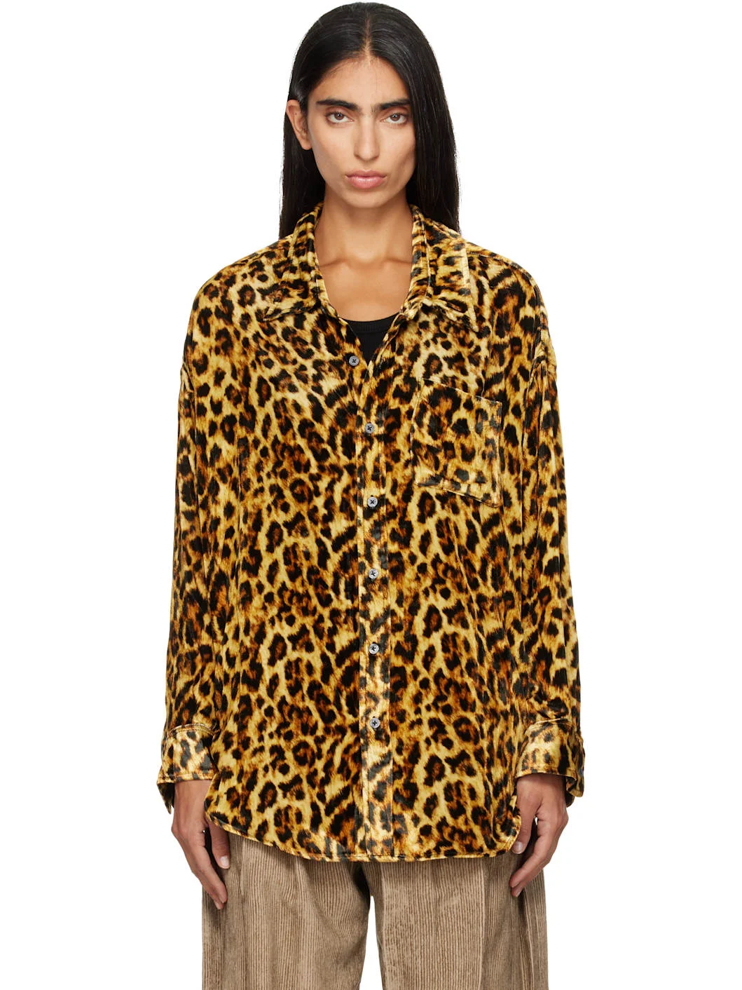 Beige Drop Neck Shirt - 1