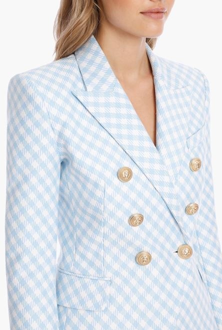 Blue and white gingham-print cotton blazer - 9