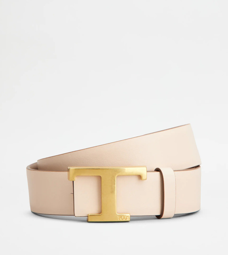 Tod's T TIMELESS REVERSIBLE BELT IN LEATHER - BEIGE, PINK outlook