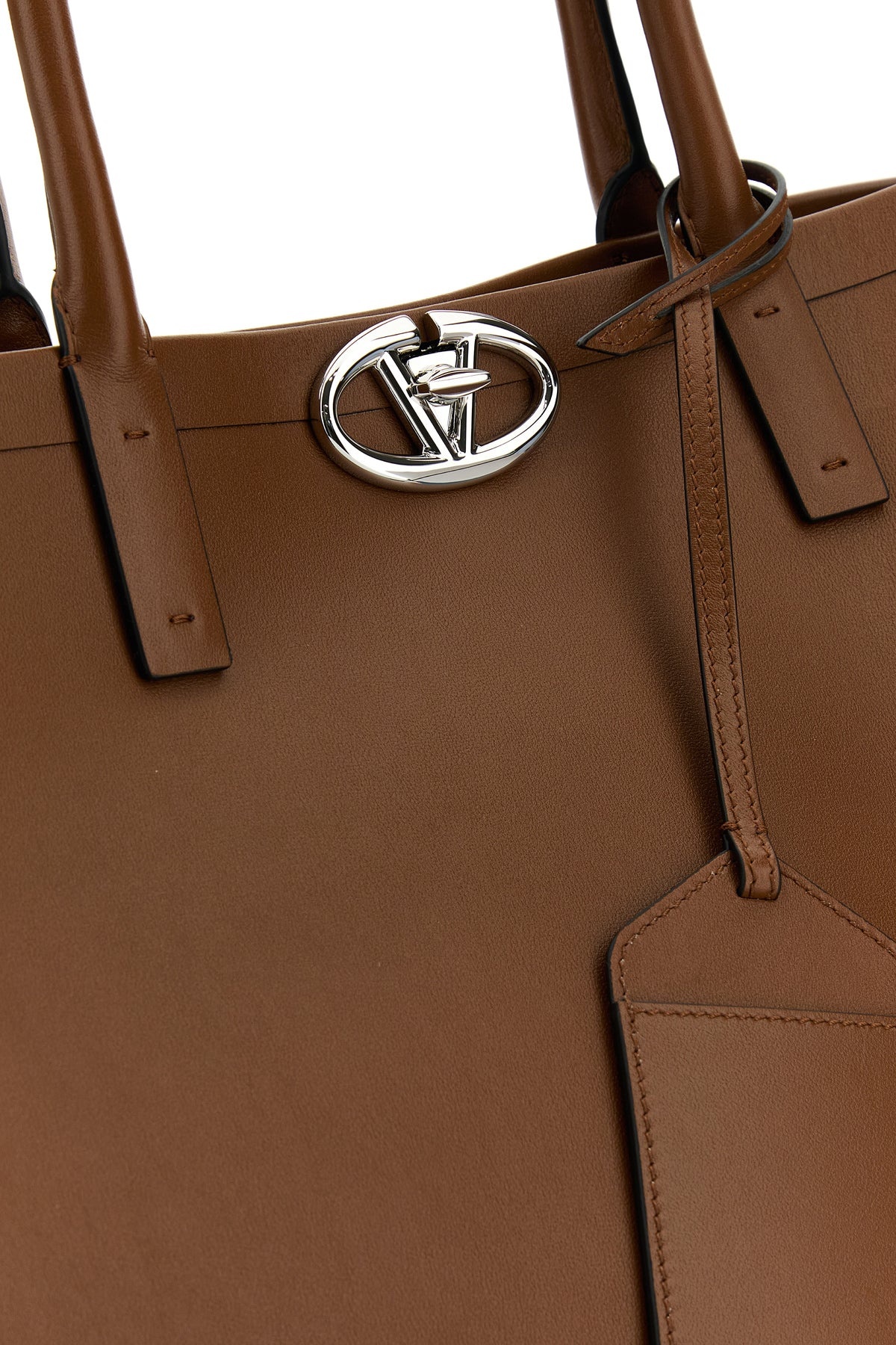 Brown leather VLogo shopping bag - 4