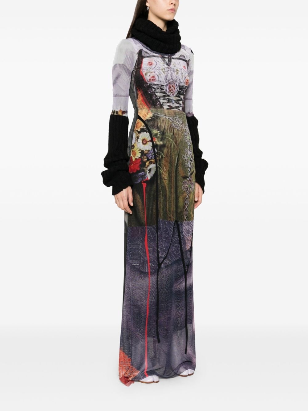 mesh turtleneck maxi dress - 3