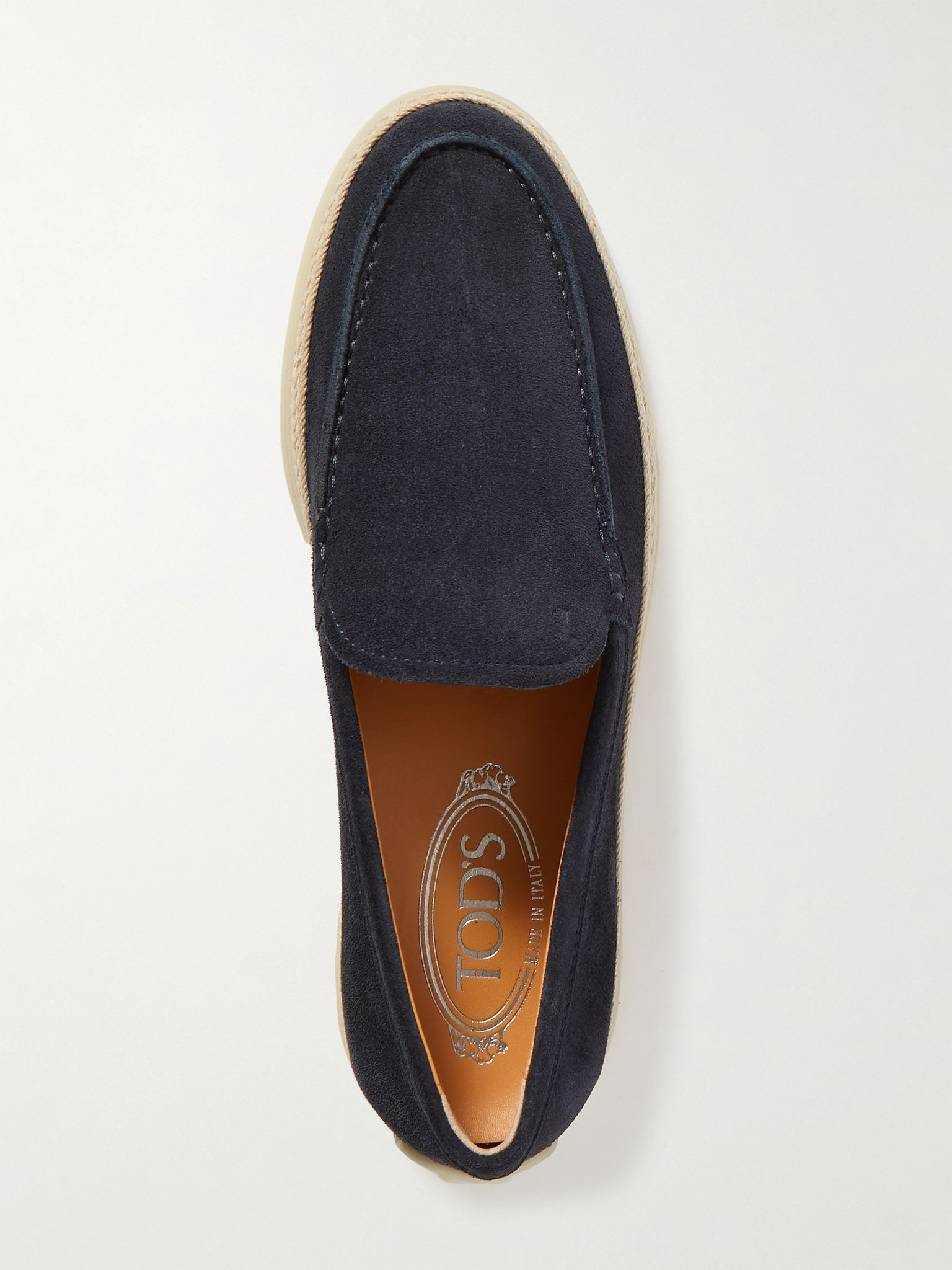 Raffia-trimmed suede loafers Navy - 5