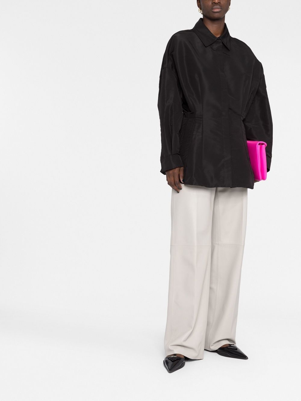 gathered-detail faille shirt jacket - 2