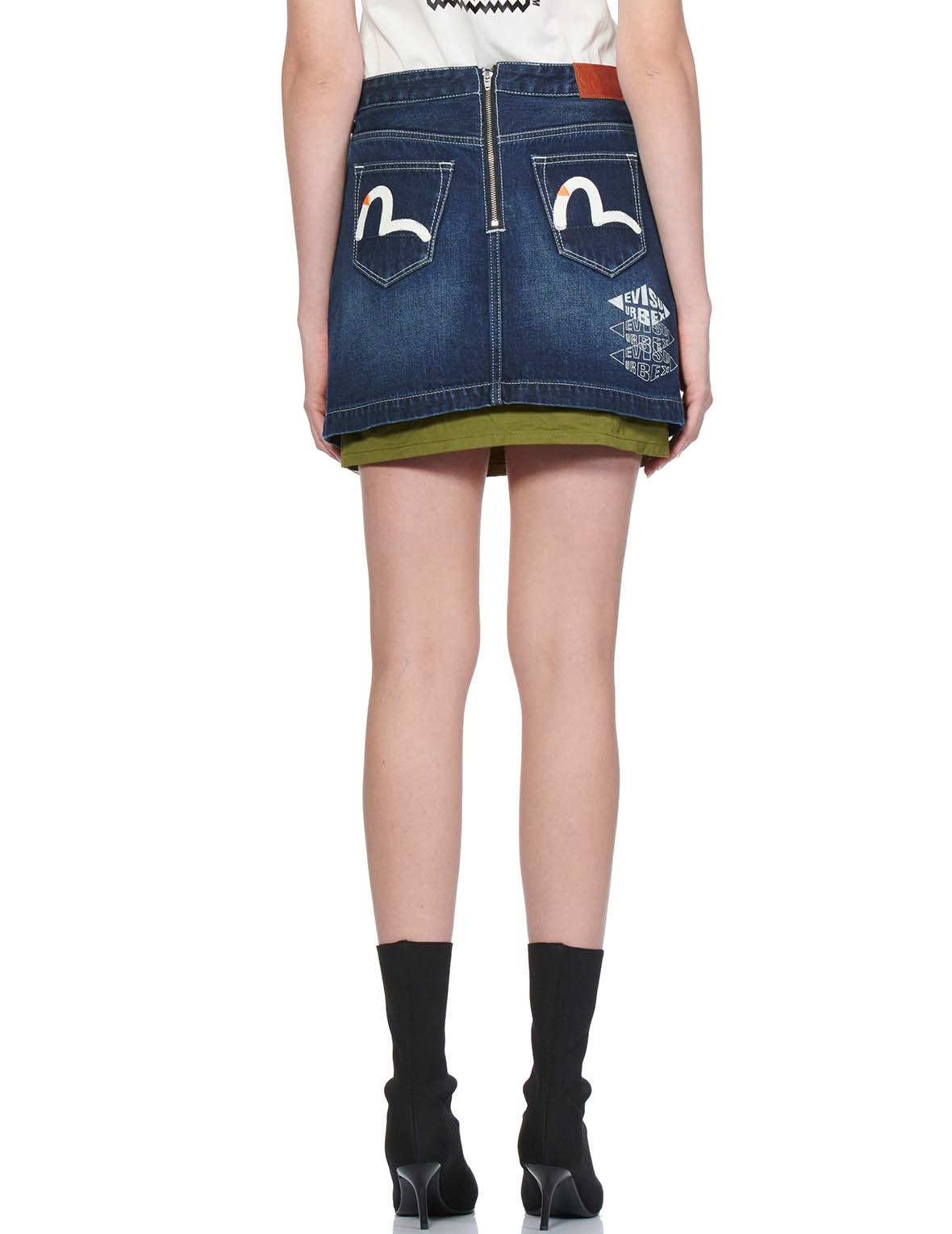 SEAGULL PRINTED MIXED-FABRIC DENIM SKIRT - 4