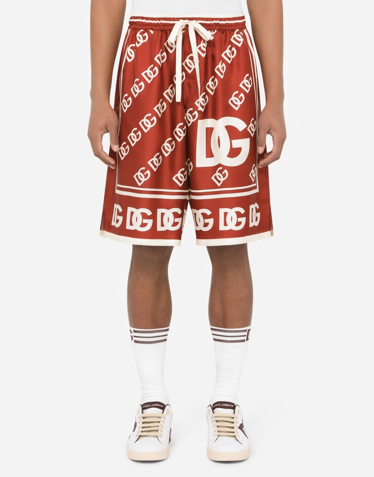 Silk jogging shorts with all-over DG logo print - 2
