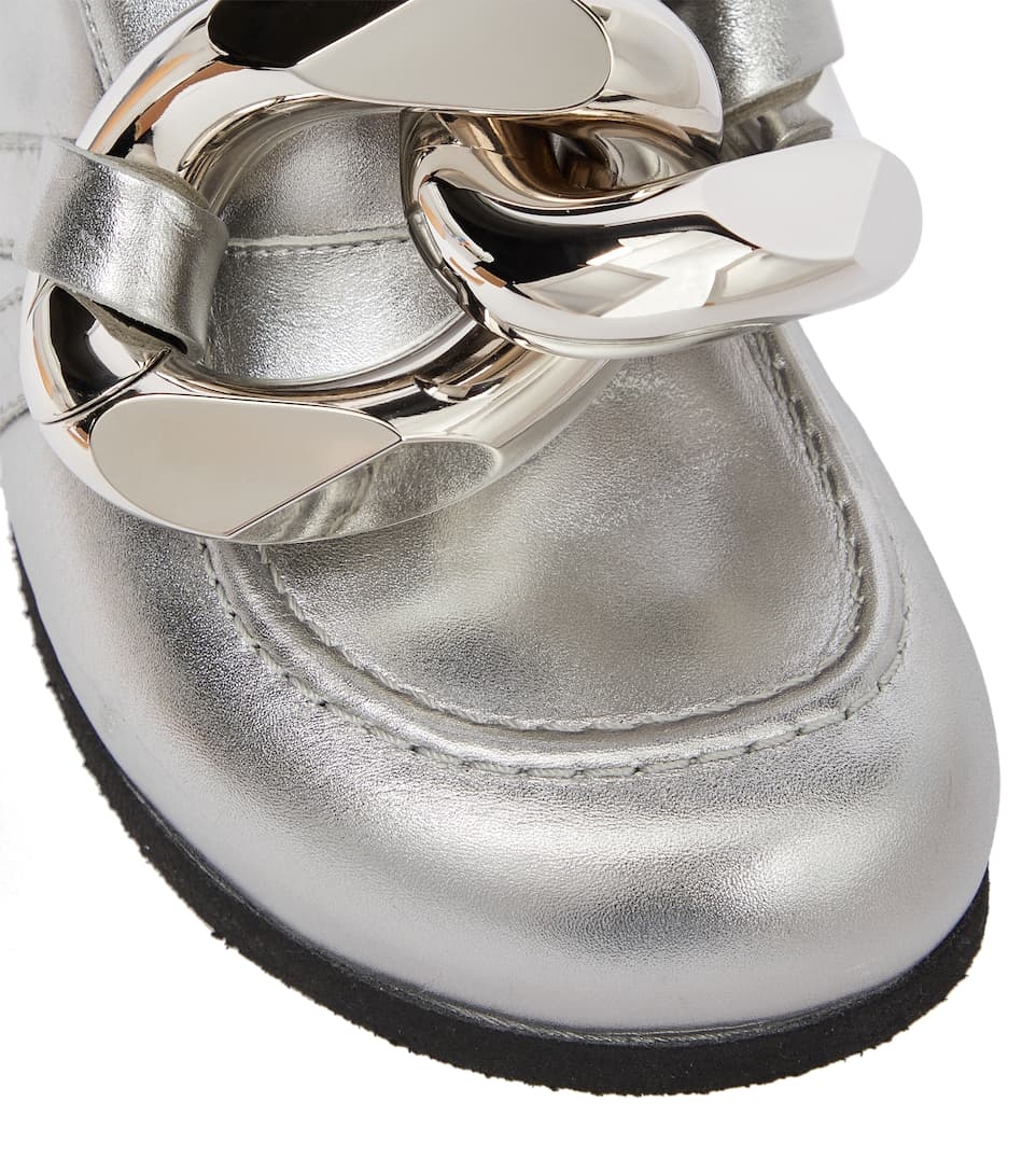 Embellished metallic leather slippers - 6