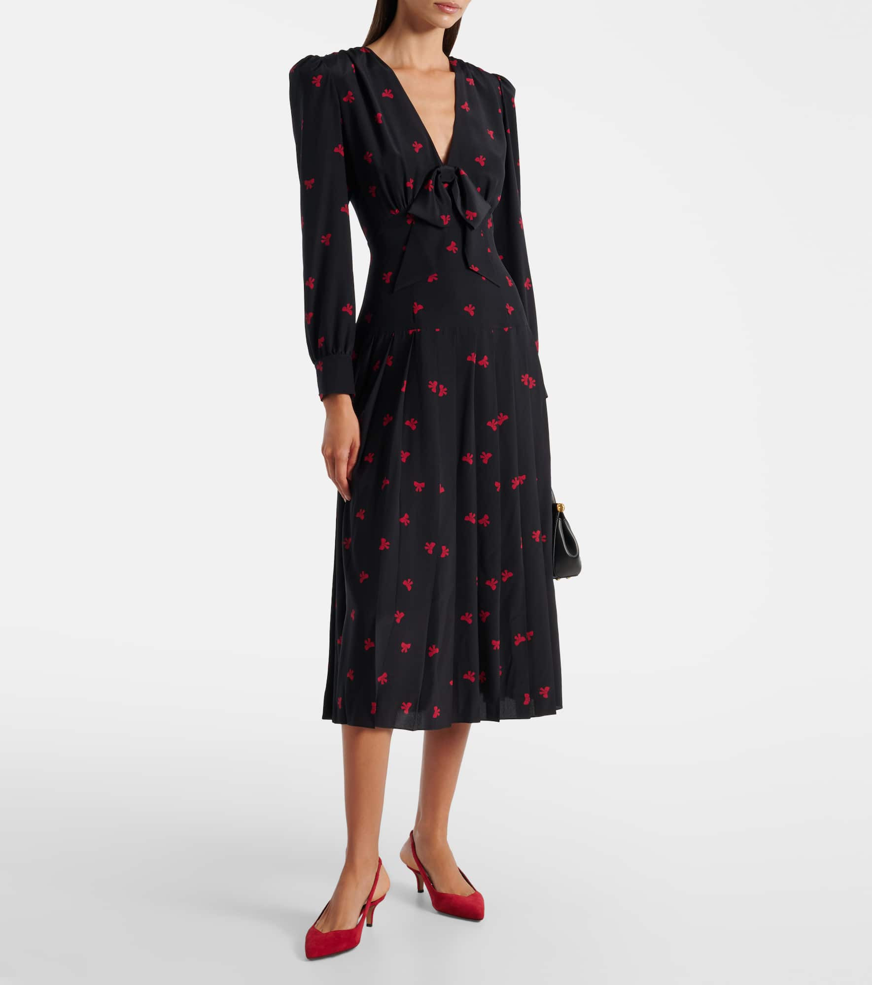 Bow-detail printed silk midi dress - 2
