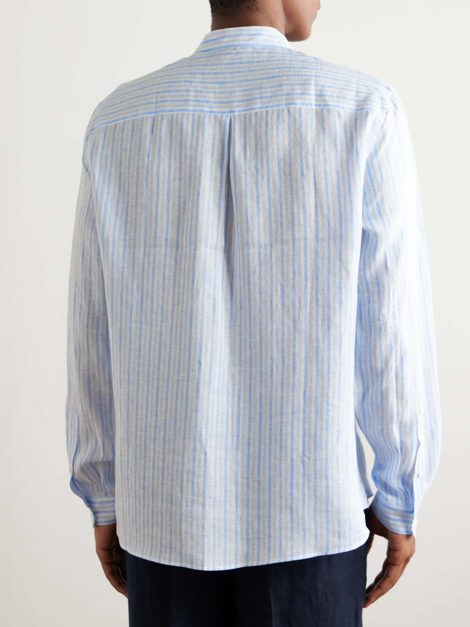 Grandad Collar Striped Linen Shirt - 4
