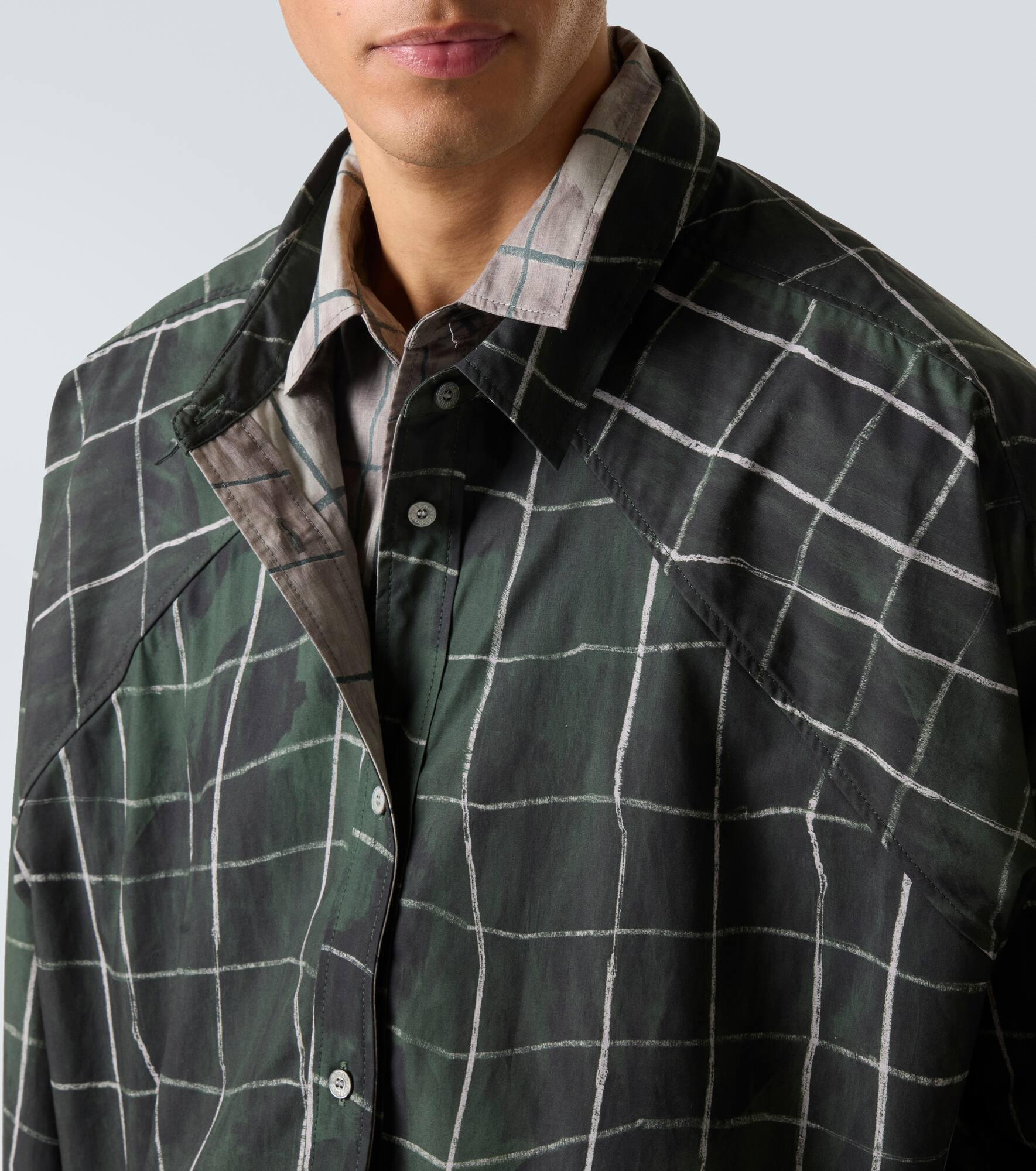 Checked layered cotton poplin shirt - 6