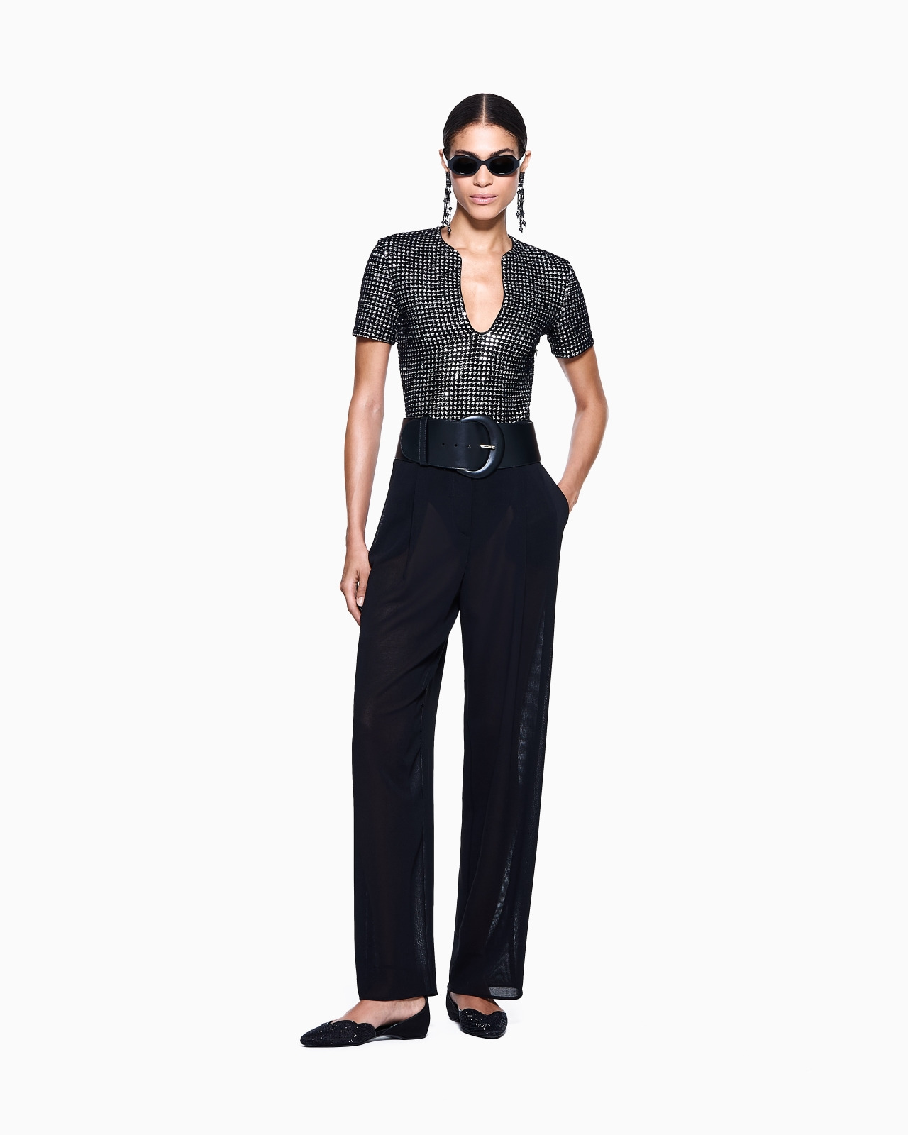 JERSEY BODYSUIT WITH A FLOCKED PRINT AND SEQUINS - 2