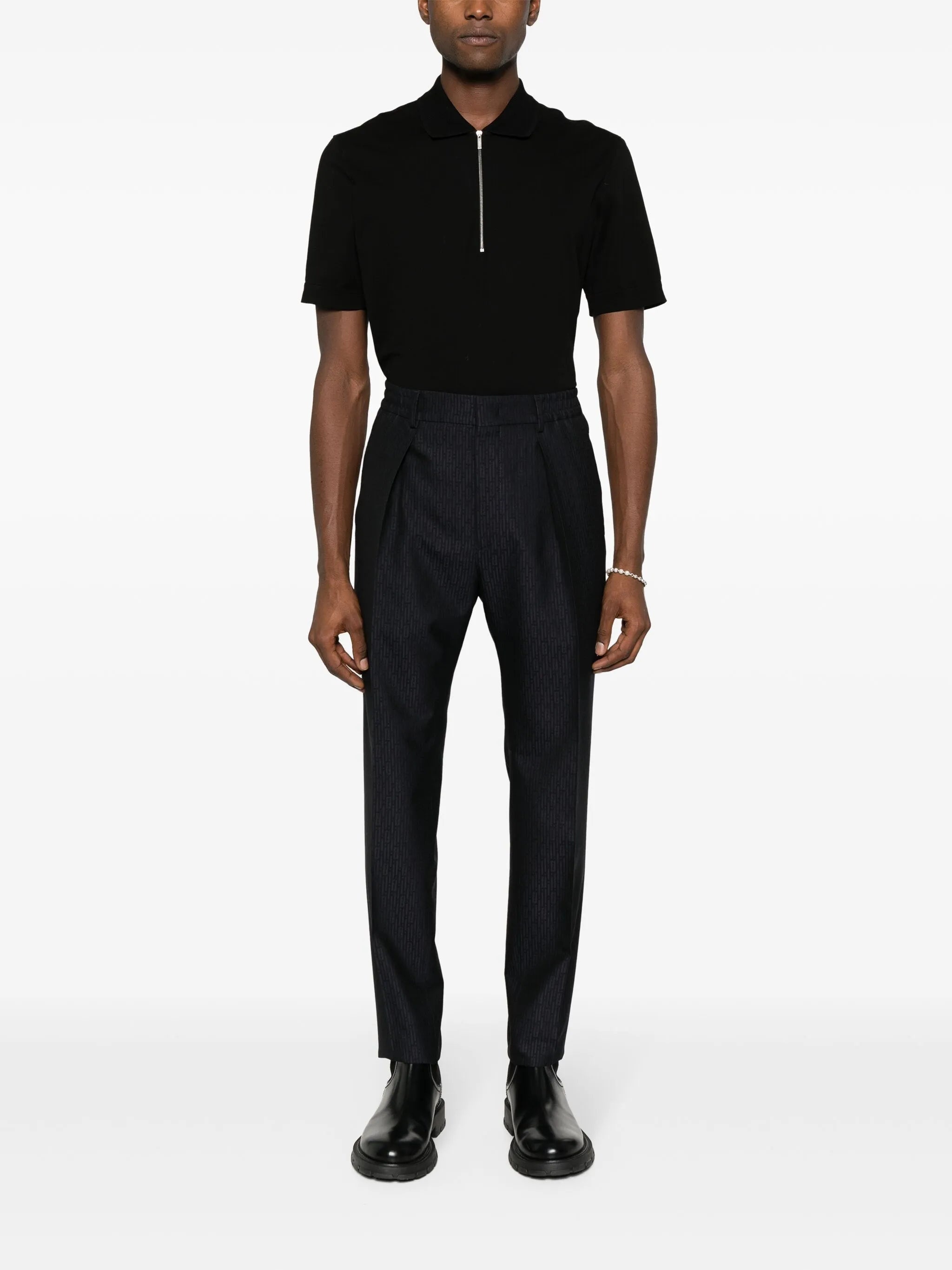 FF-jacquard Tapered Wool Trousers - 5