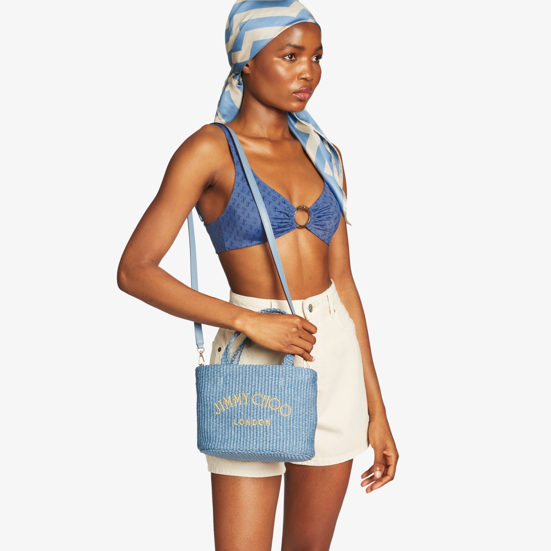 Beach Tote Mini
Smoky Blue Raffia Mini Tote Bag with Jimmy Choo Embroidery - 3