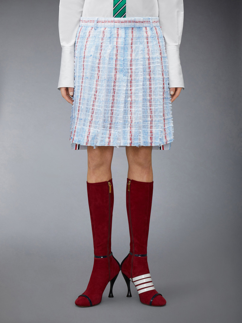Thom Browne STRIPED SHEER TWEED LOW RISE PLEATED SKIRT outlook