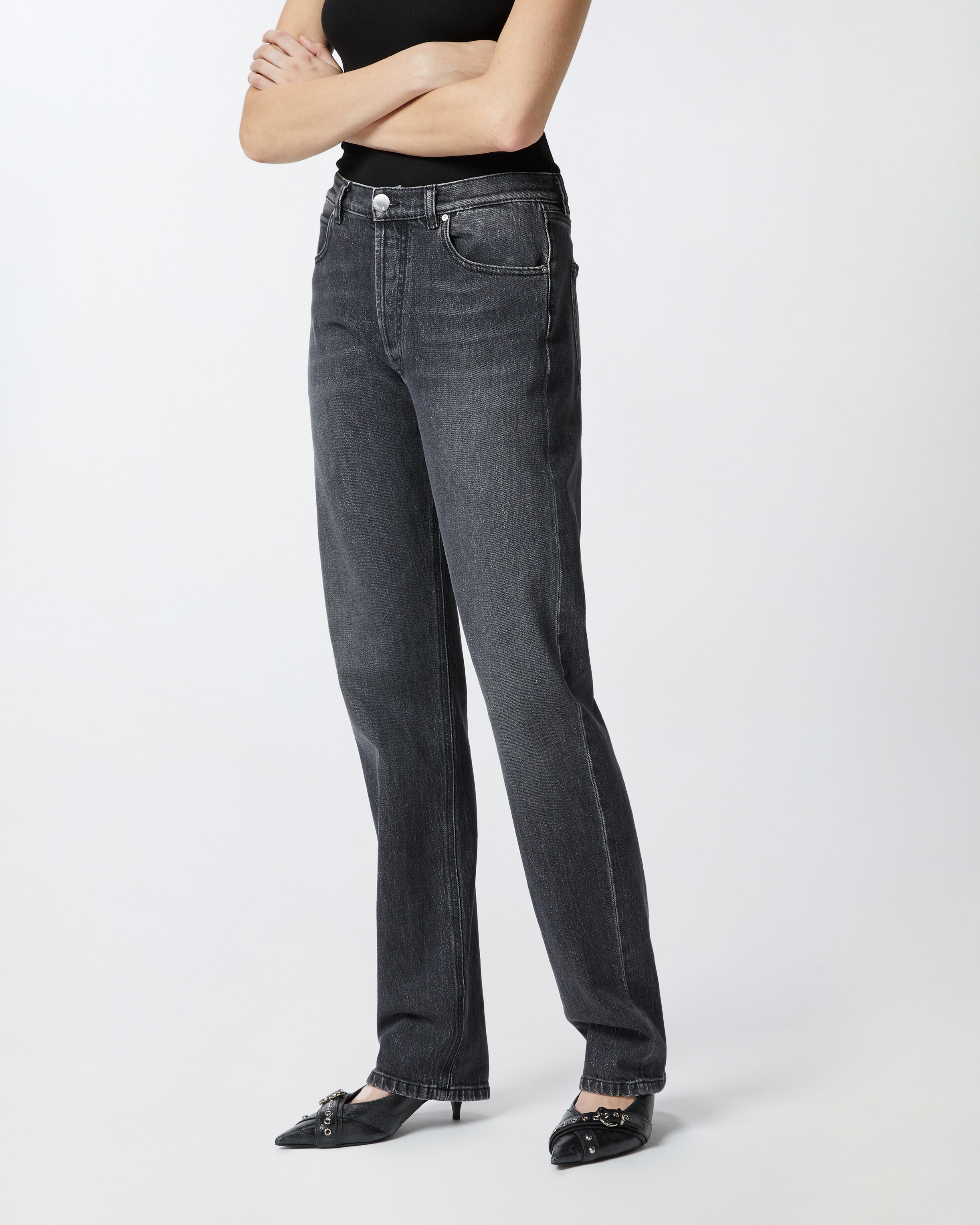 STRAIGHT JEANS IN DARK GREY DENIM - 3