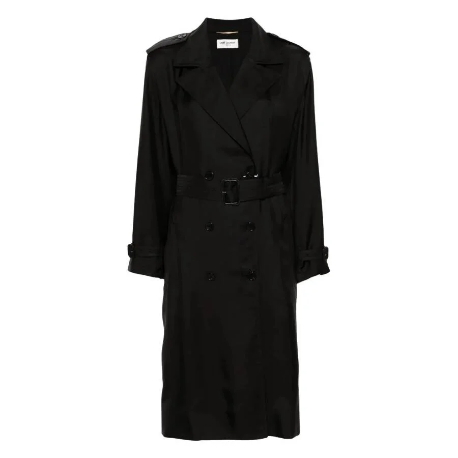 Saint Laurent Silk Trench Coat, Brand Size 40 ( US Size 8 ) - 1