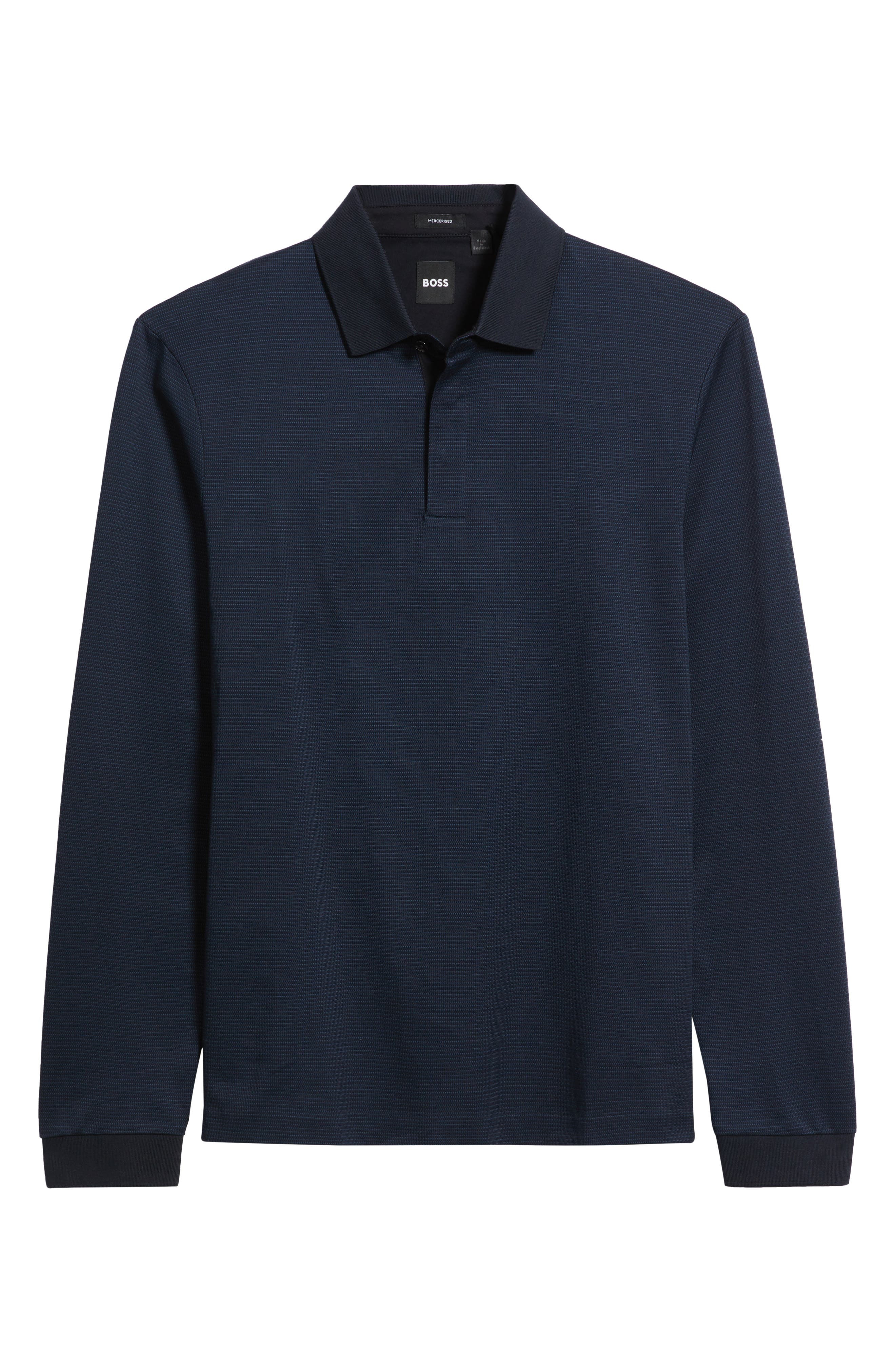 BOSS Pado Long Sleeve Cotton Polo in Dark Blue at Nordstrom - 5