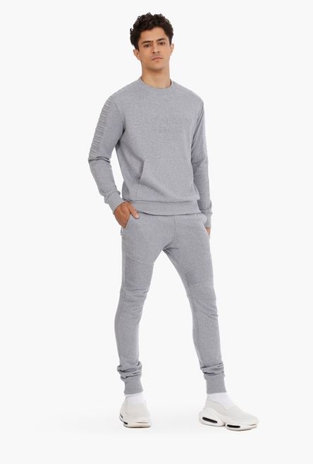 Gray cotton sweatshirt with embossed gray Balmain Paris logo - 2