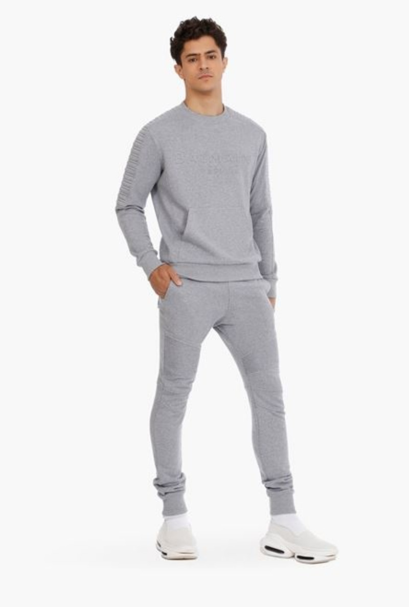 Balmain Gray cotton sweatshirt with embossed gray Balmain Paris logo outlook