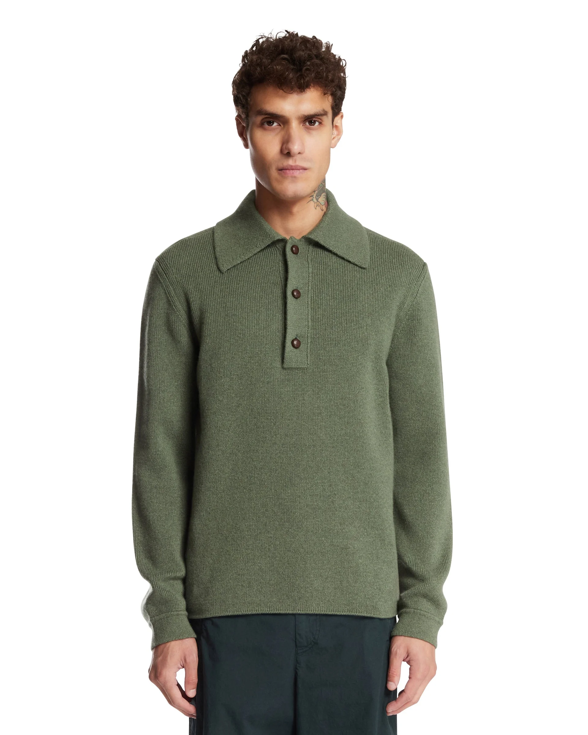 Green Cashmere Polo Shirt - 1